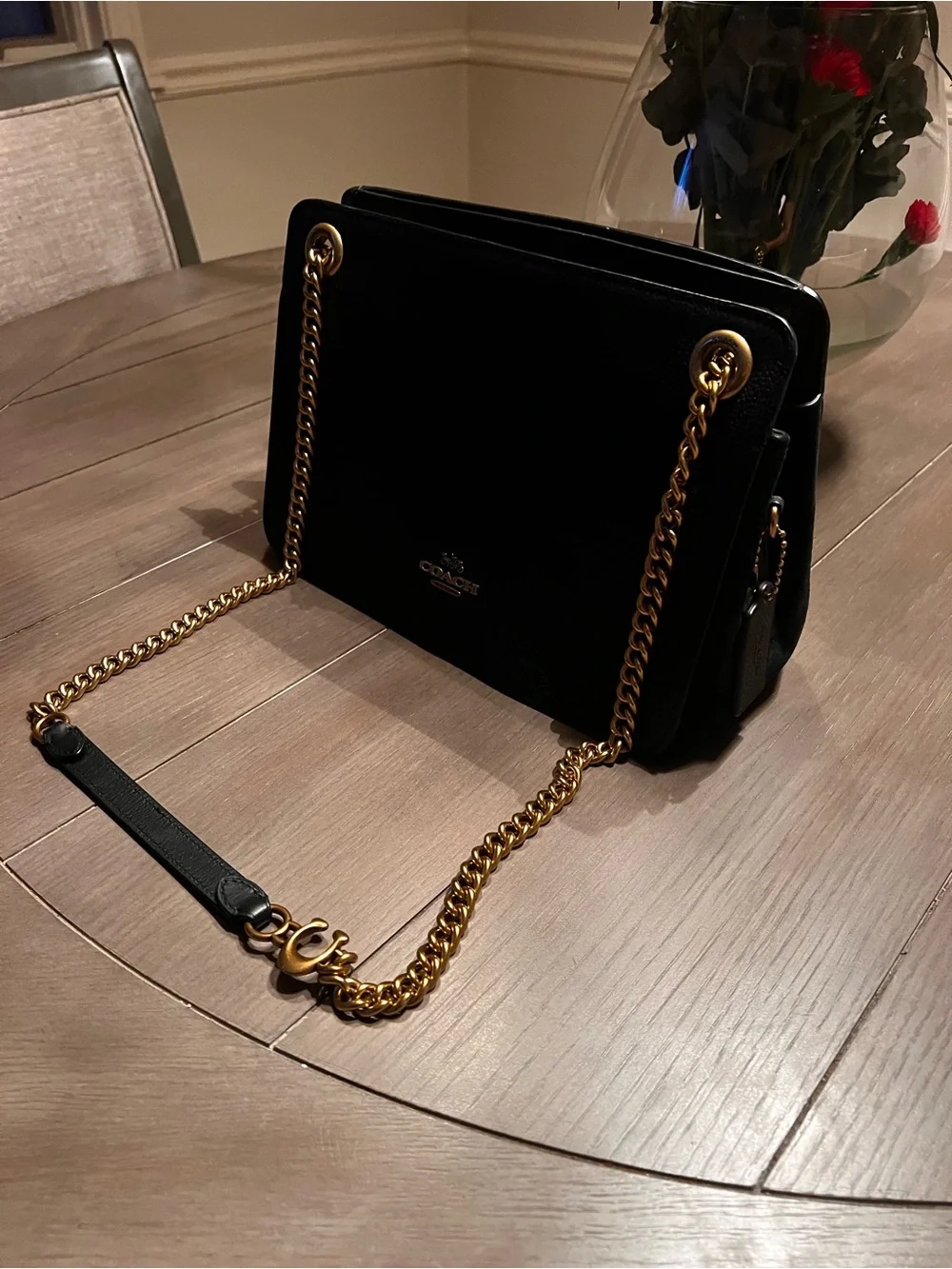 Bryant Convertible Carryall Coach Black Leather purse with Gold Chain